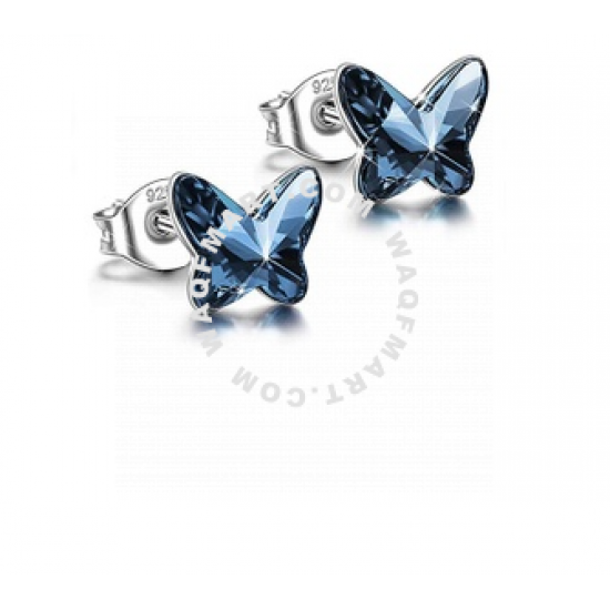 Glamorousky 925 Sterling Silver Fashion Temperament Butterfly Stud Earrings with Blue Cubic Zirconia
