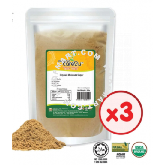 ORGANIC CARE2U Organic Molasses Sugar (500g x 3 Packs)