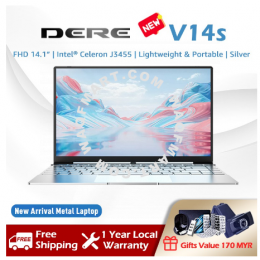 DERE Official V14s Intel Celeron J3455/N5095 CPU FHD Windows 10 Pro Laptop - Pink /Silver (14.1")