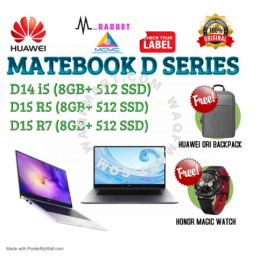 HUAWEI MATEBOOK D14 i5 [8GB+512GB] / D15 R5 (8GB+512SSD) / D15 R7 [8GB+512GB] 100% ORIGINAL MALAYSIA