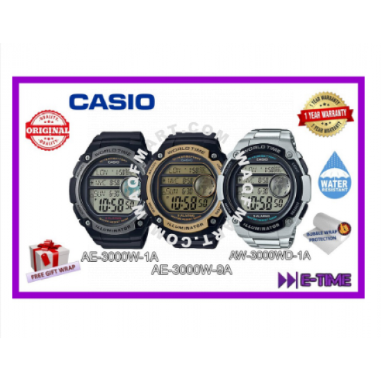 100% Casio Original AE-3000W-1A Digital Big Case Size Digital Men Watch WR100M AE-3000W