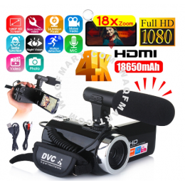 4K Full HD Video Camera Camcorder 2400 MP IR Night Vision Video Camcorder 3 Inch Touch LCD Screen 18X Zoom Camera w/ Mic