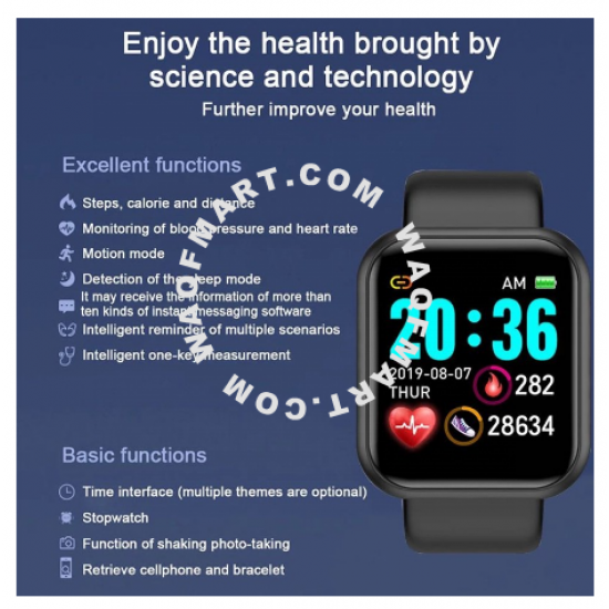 D20 Smart Watch Intelligent Men Waterproof Sport Fitness Tracker Smart Bluetooth Bracelet Blood Pressure Heart Rate Monitor Y68 Smartwatch For Apple IOS Android